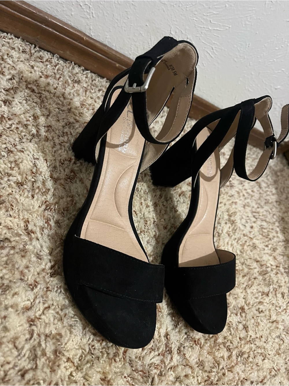 Women's Black Ankle-Strap Block Heel Sandals